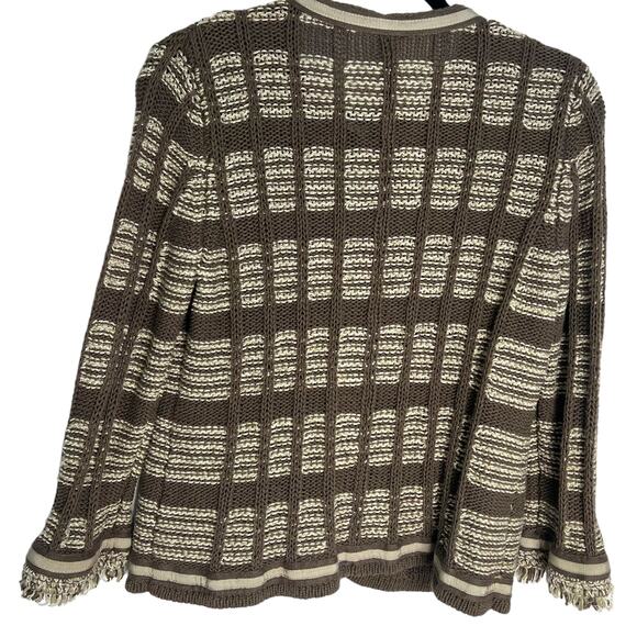 Chico’s Striped Knit Cardigan Sweater Brown Tan Striped 2/Large - Picture 6 of 8